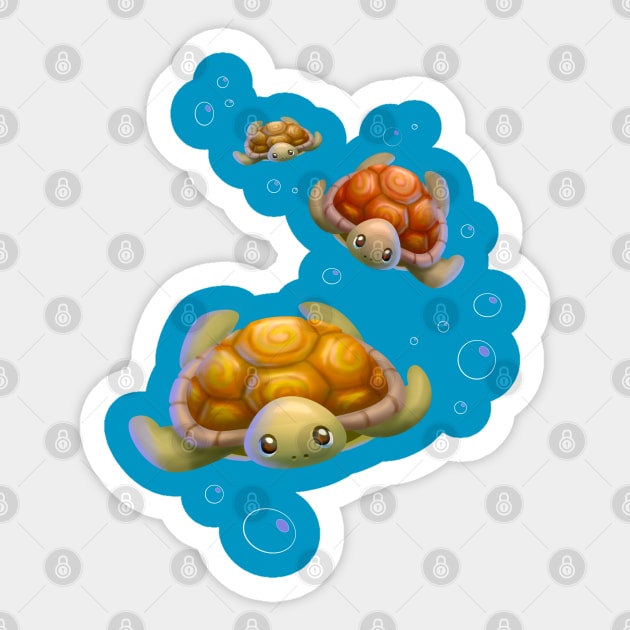 3 Cute Turtles Swimming Under the Sea Sticker by Irene Koh Studio